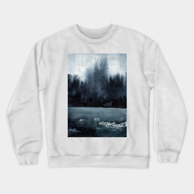 Watercolor landscape sky clouds Crewneck Sweatshirt by Olga Berlet